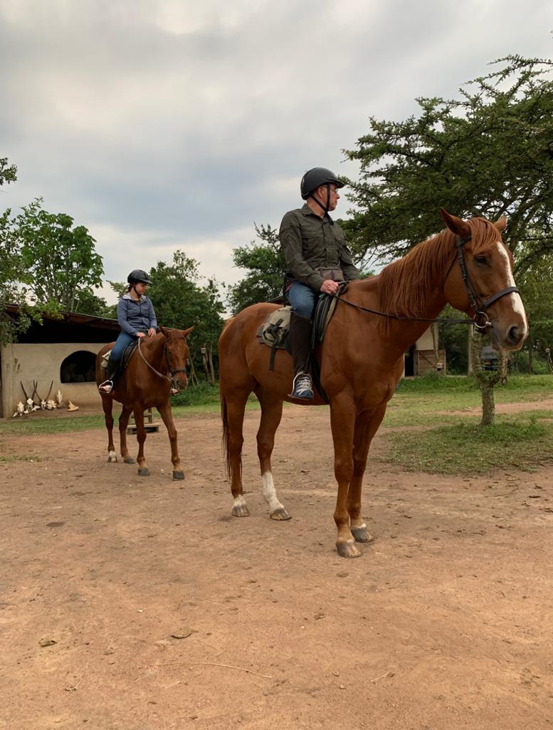 Clients starting a horse riding safari in Lake Mburo national park